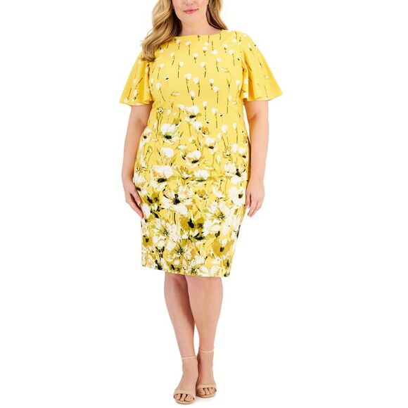 Kasper Plus Size Floral Flutter Sleeve Sheath Dress - Picture 1 of 1